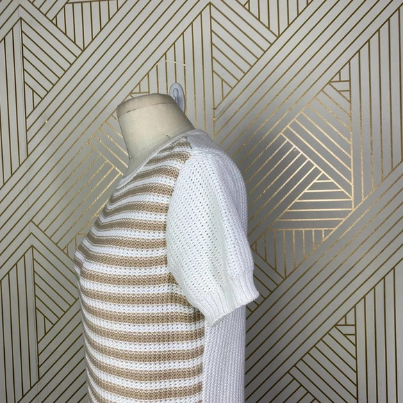St. John Sport Striped Short Sleeve Knit Sweater in White & Tan Size US XS - Picture 6 of 12